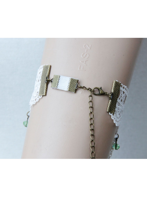 Fashion Retro Bride Green Flowers White Lace Tassels Gemstone Pendant Female Armband
