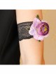 Fashion Retro Personality Black Lace Pink Flowers Green Leaves Wide Female Armband