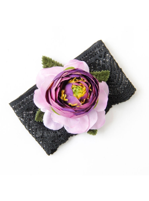 Fashion Retro Personality Black Lace Pink Flowers Green Leaves Wide Female Armband