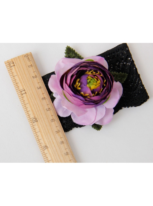 Fashion Retro Personality Black Lace Pink Flowers Green Leaves Wide Female Armband