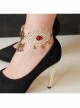 Palace Style Fashion Valentine'S Day Golden Lace Ruby Bells Retro Female Anklet