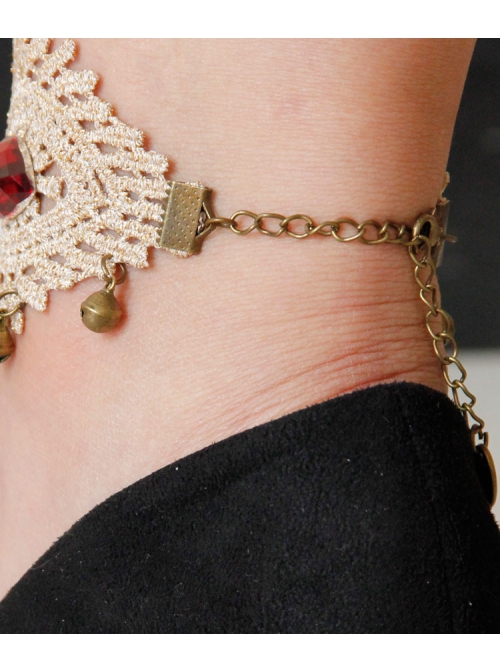 Palace Style Fashion Valentine'S Day Golden Lace Ruby Bells Retro Female Anklet