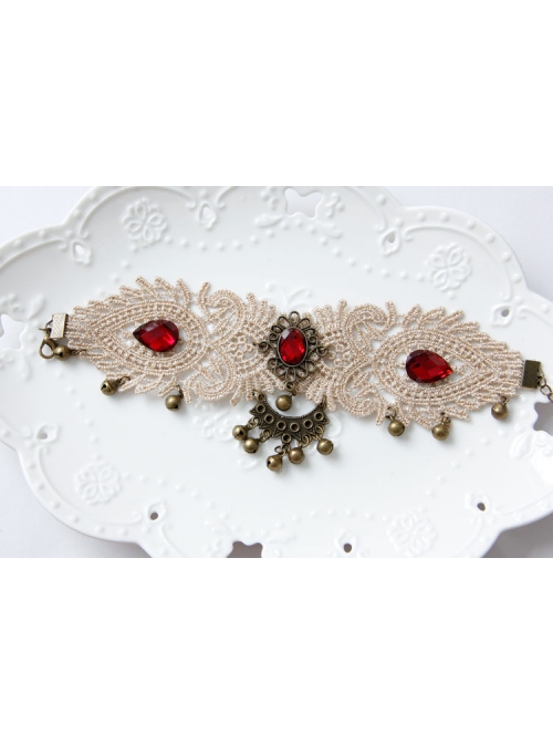 Palace Style Fashion Valentine'S Day Golden Lace Ruby Bells Retro Female Anklet