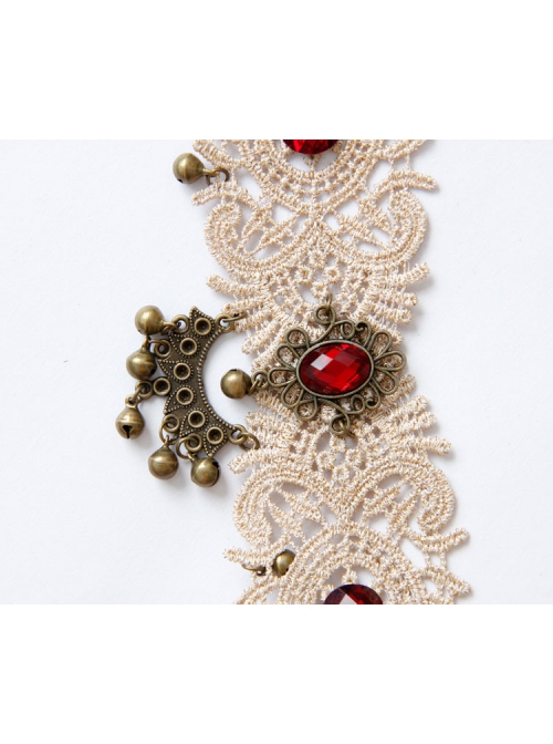 Palace Style Fashion Valentine'S Day Golden Lace Ruby Bells Retro Female Anklet