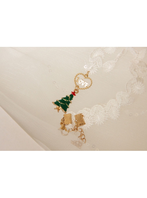 Simple Retro Fashion Christmas Green Small Tree Love White Lace Female Short Necklace