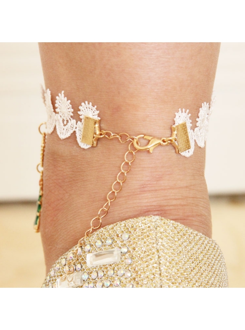 Personality Retro Fashion Christmas Green Tree Golden Love Letter White Lace Female Anklet