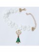 Personality Retro Fashion Christmas Green Tree Golden Love Letter White Lace Female Anklet