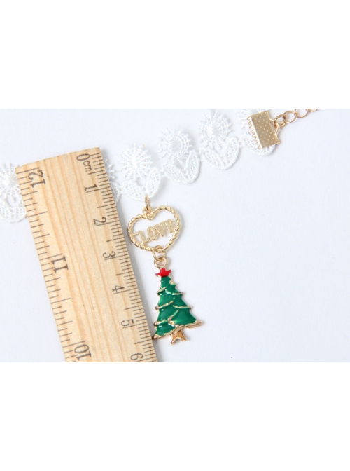 Personality Retro Fashion Christmas Green Tree Golden Love Letter White Lace Female Anklet
