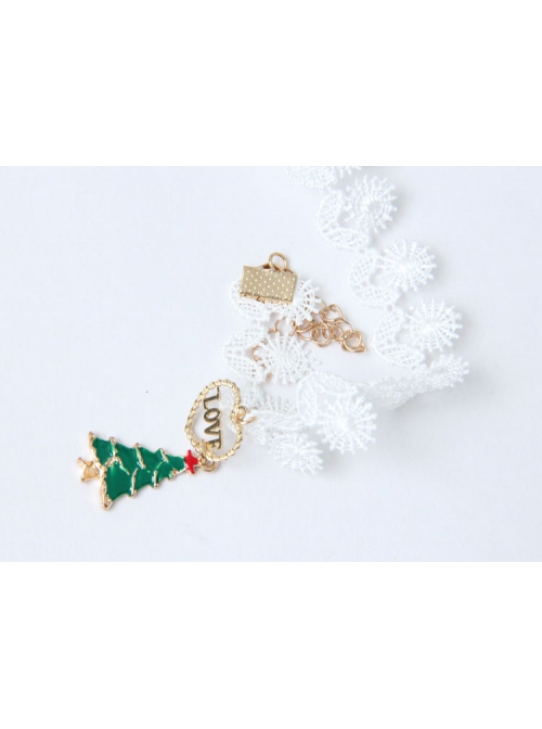 Personality Retro Fashion Christmas Green Tree Golden Love Letter White Lace Female Anklet