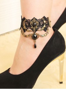 Retro Personality Gothic Fashion Wings Black Lace Gemstone Female Anklet