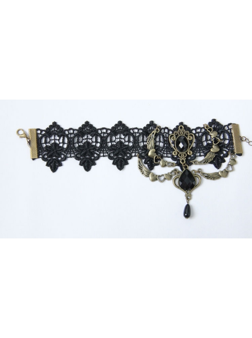 Retro Personality Gothic Fashion Wings Black Lace Gemstone Female Anklet