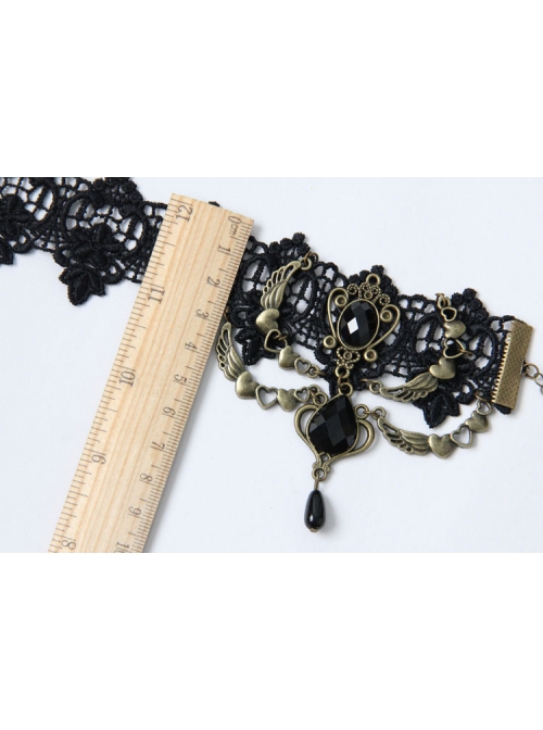 Retro Personality Gothic Fashion Wings Black Lace Gemstone Female Anklet
