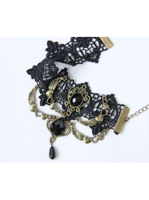 Retro Personality Gothic Fashion Wings Black Lace Gemstone Female Anklet