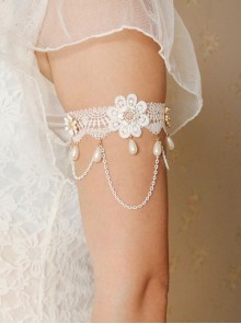 Lolita Baroque Fashion Retro White Lace Married Flower Pearl Tassel Female Armband