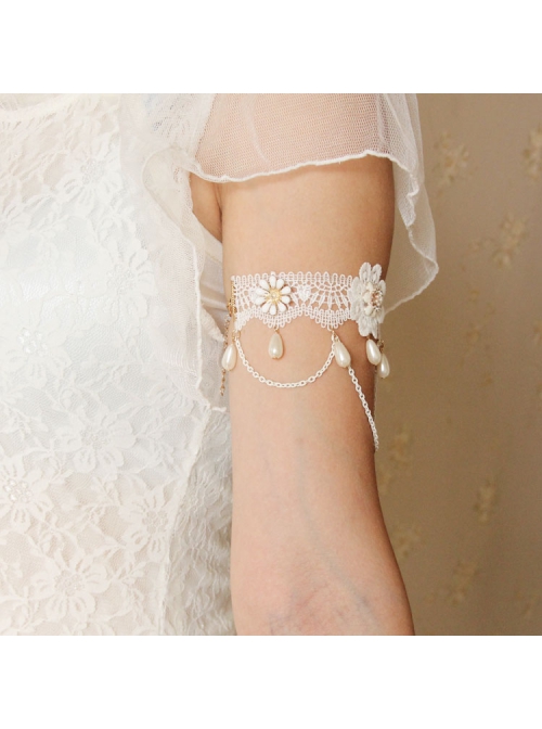 Lolita Baroque Fashion Retro White Lace Married Flower Pearl Tassel Female Armband