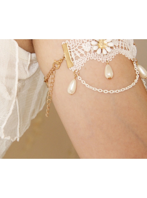 Lolita Baroque Fashion Retro White Lace Married Flower Pearl Tassel Female Armband