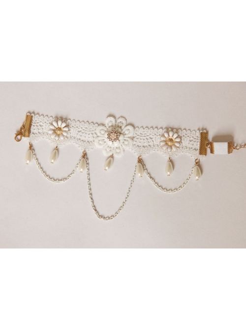 Lolita Baroque Fashion Retro White Lace Married Flower Pearl Tassel Female Armband