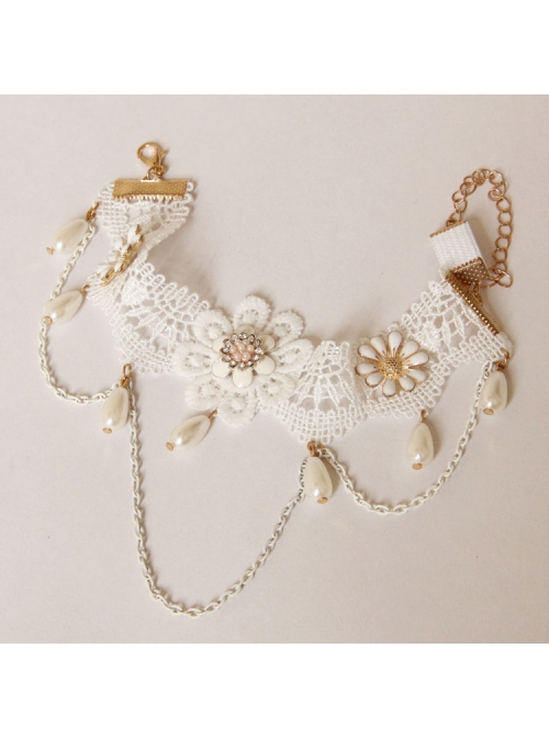 Lolita Baroque Fashion Retro White Lace Married Flower Pearl Tassel Female Armband