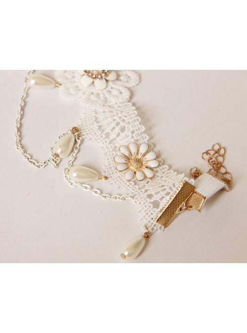 Lolita Baroque Fashion Retro White Lace Married Flower Pearl Tassel Female Armband