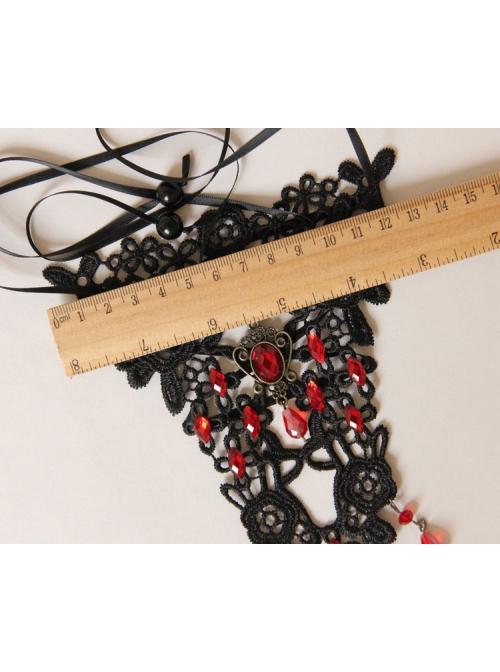 Gothic Punk Retro Fashion Black Lace Ruby Tassel Wide Female Armband