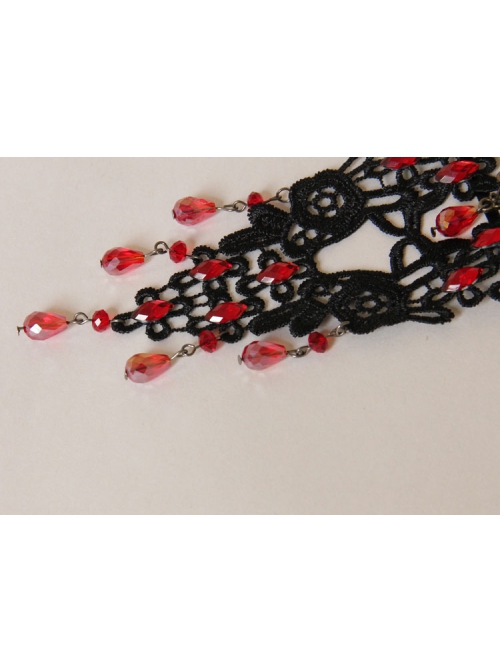 Gothic Punk Retro Fashion Black Lace Ruby Tassel Wide Female Armband