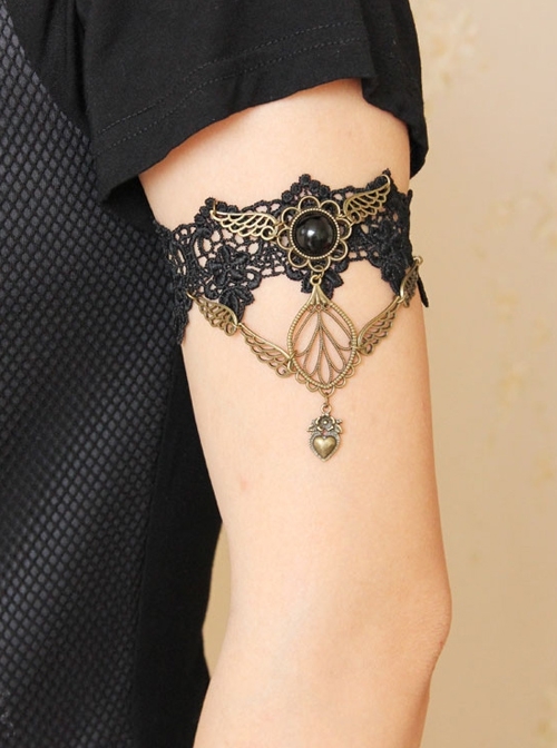 Handmade Fashion Retro Gothic Black Lace Flower Wings Love Female Arm Chain