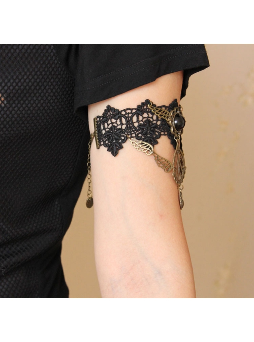 Handmade Fashion Retro Gothic Black Lace Flower Wings Love Female Arm Chain