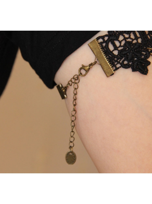Handmade Fashion Retro Gothic Black Lace Flower Wings Love Female Arm Chain