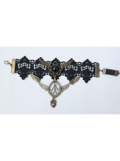 Handmade Fashion Retro Gothic Black Lace Flower Wings Love Female Arm Chain