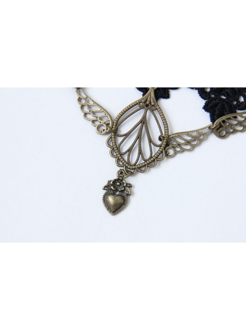 Handmade Fashion Retro Gothic Black Lace Flower Wings Love Female Arm Chain