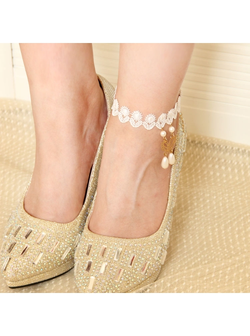 Retro Baroque White Lace Pearl Butterfly Simple Fashion Female Anklet