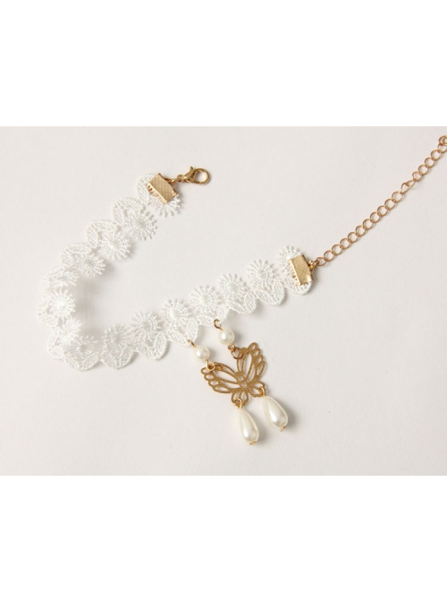 Retro Baroque White Lace Pearl Butterfly Simple Fashion Female Anklet
