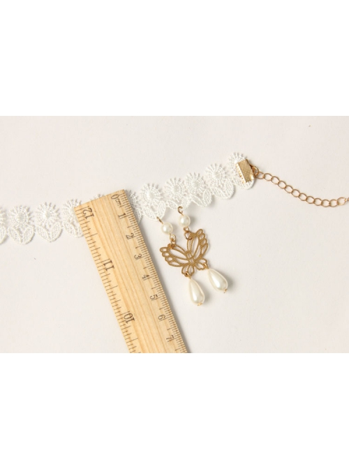 Retro Baroque White Lace Pearl Butterfly Simple Fashion Female Anklet