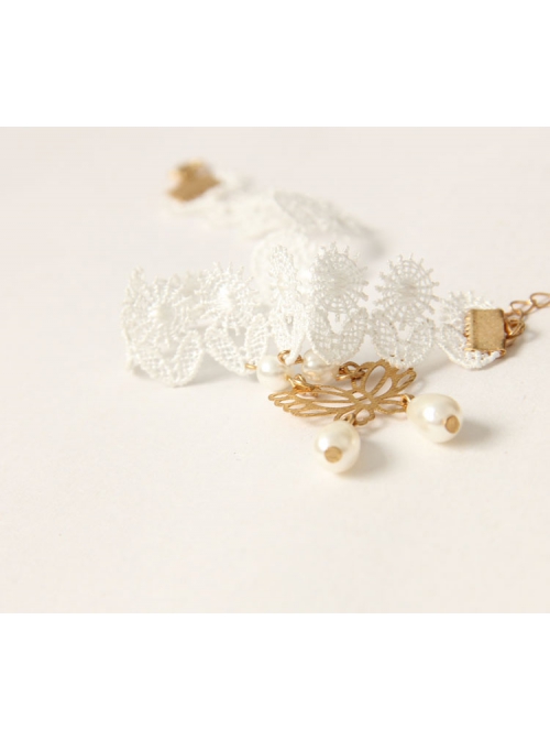 Retro Baroque White Lace Pearl Butterfly Simple Fashion Female Anklet