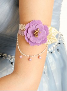 Fashion Retro Holiday Purple Flowers Pearl White Leaves Lace Female Armband