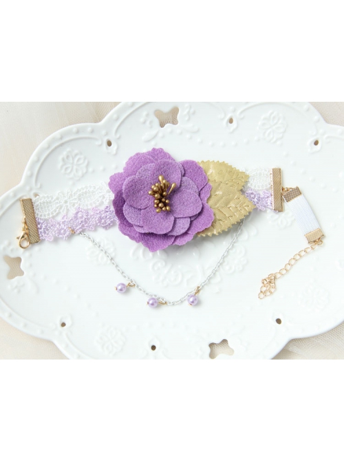Fashion Retro Holiday Purple Flowers Pearl White Leaves Lace Female Armband