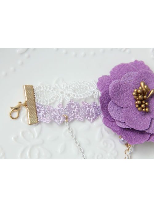 Fashion Retro Holiday Purple Flowers Pearl White Leaves Lace Female Armband