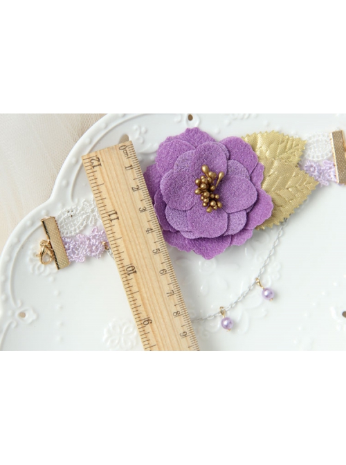 Fashion Retro Holiday Purple Flowers Pearl White Leaves Lace Female Armband
