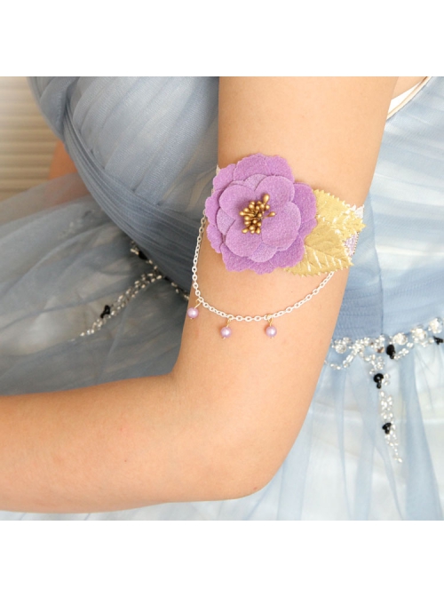 Fashion Retro Holiday Purple Flowers Pearl White Leaves Lace Female Armband