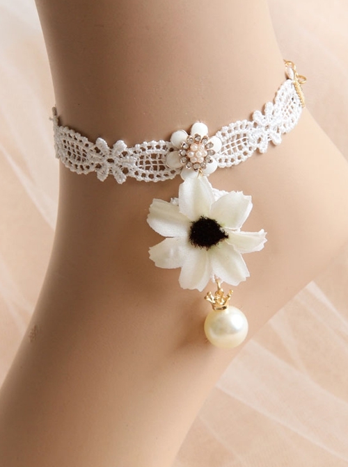 Bride Princess Retro Baroque White Lace Flower Pendant Simple Fashion Female Anklet