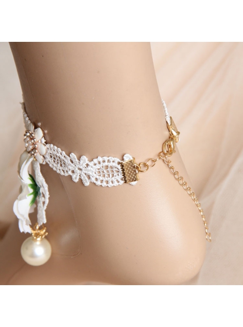 Bride Princess Retro Baroque White Lace Flower Pendant Simple Fashion Female Anklet