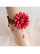Fashion Retro Personality Bride Festive Red Rose Flower Tassel Sweet Female Anklet