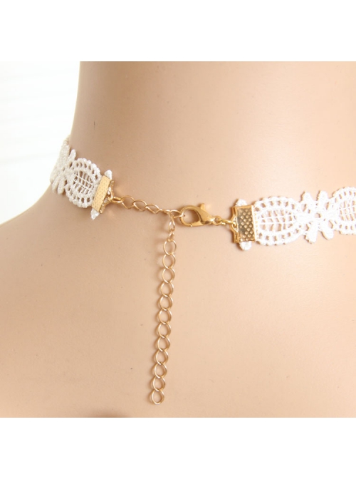 Fashion Retro Holiday Holiday White Lace Flower Pearl Female Choker