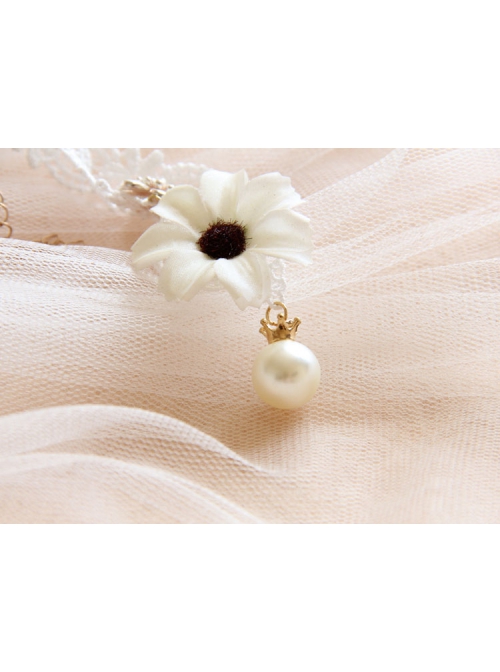Fashion Retro Holiday Holiday White Lace Flower Pearl Female Choker