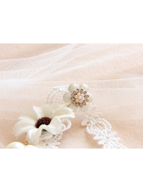 Fashion Retro Holiday Holiday White Lace Flower Pearl Female Choker