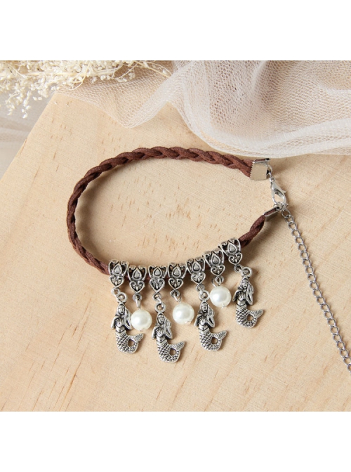 Retro Casual Fashion Mermaid White Pearl Velvet Rope Female Anklet