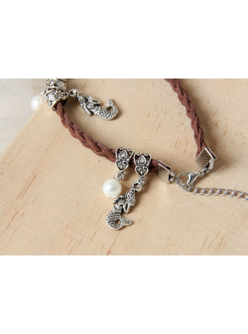 Retro Casual Fashion Mermaid White Pearl Velvet Rope Female Anklet