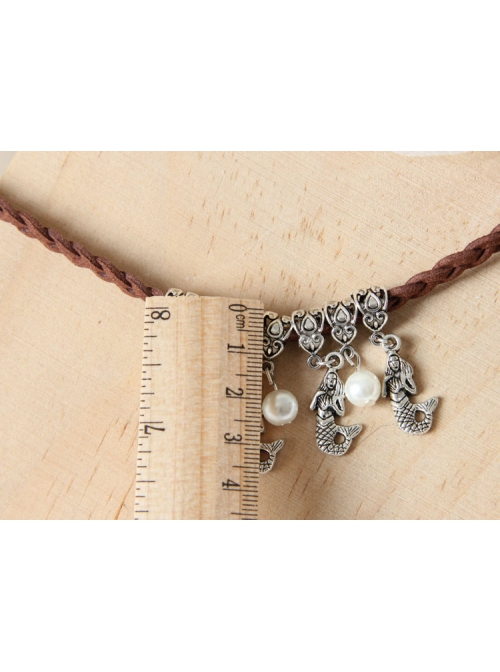 Retro Casual Fashion Mermaid White Pearl Velvet Rope Female Anklet