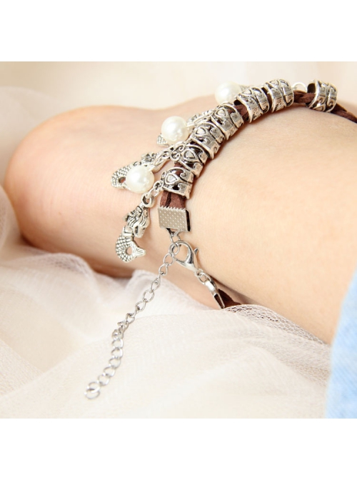 Retro Casual Fashion Mermaid White Pearl Velvet Rope Female Anklet
