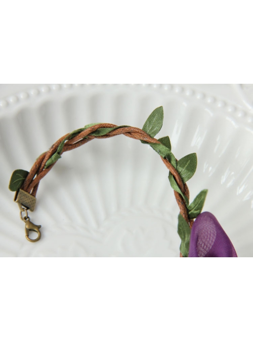 Retro Fashion Holiday Weaving Leaves Branches Purple Flowers Female Anklet